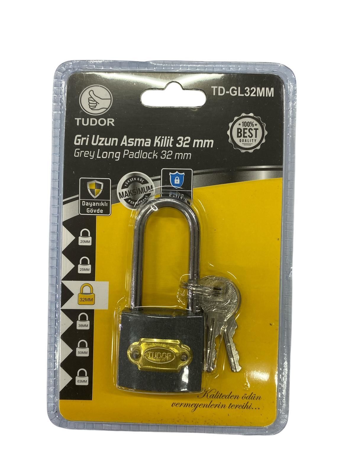 Tudor 32 mm Uzun Gri Asma Kilit