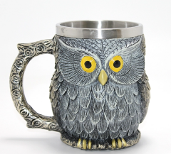 Bilge Baykuş Figürlü 3d Kabartmalı Paslanmaz Çelik Kupa Bardak Alk4383