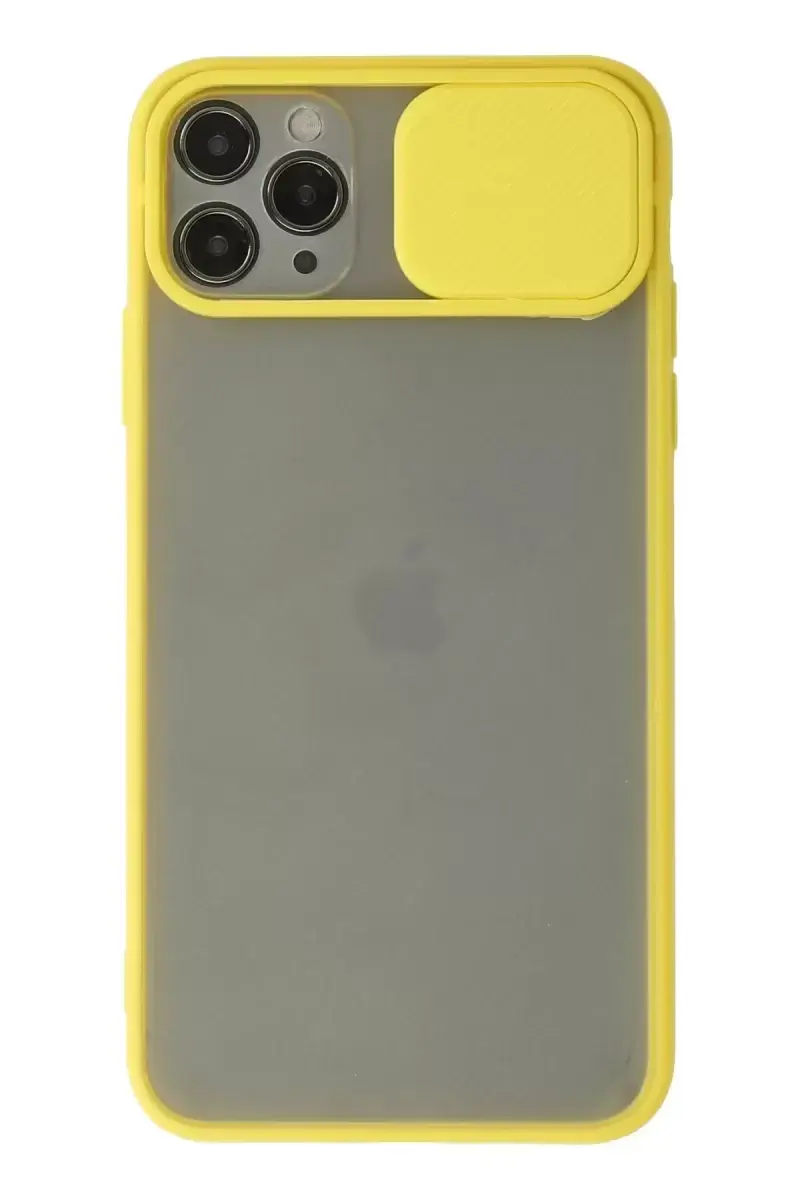 Newface Apple İphone 11 Pro Max Kılıf Palm Buzlu Kamera Sürgülü Silikon - Sarı