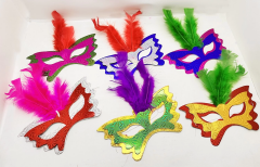 Renkli Parti Maskesi 639lı | Tüylü Karton Maske Seti (lastikli)
