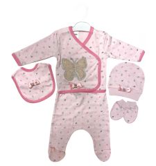 AyBaby AY550 Empirme Taşlı Askıda 5li Zıbın Set - Pembe