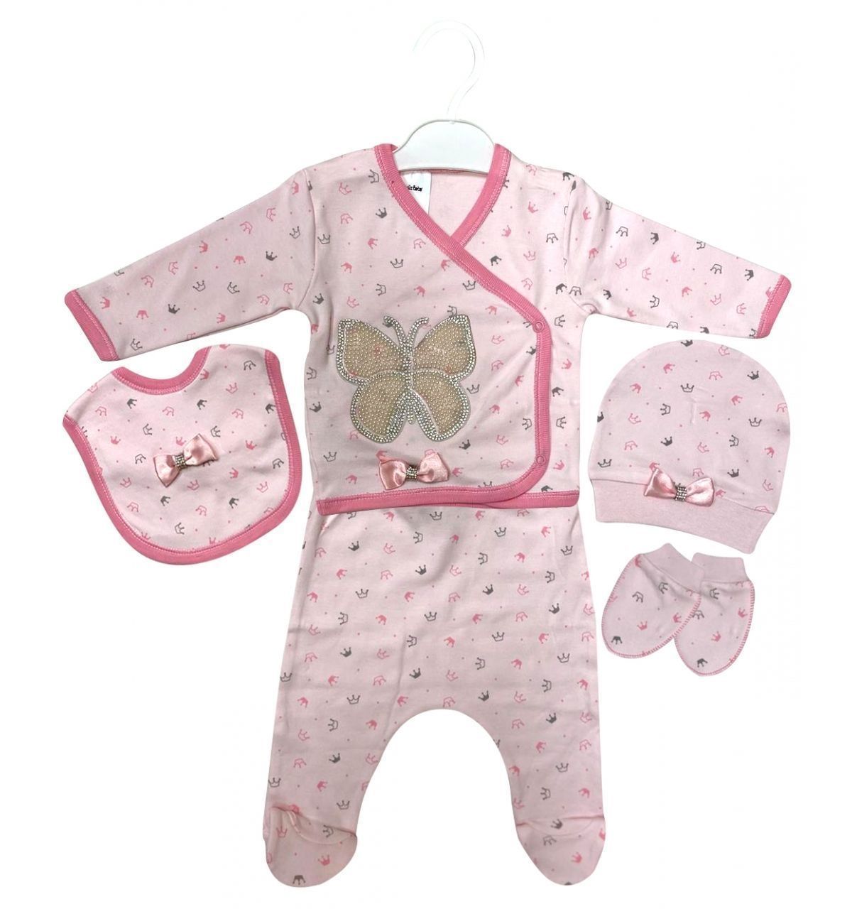 AyBaby AY550 Empirme Taşlı Askıda 5li Zıbın Set - Pembe