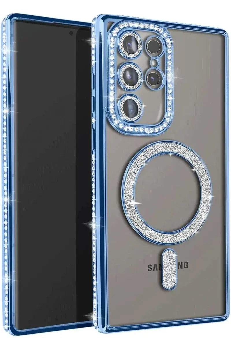 Newface Samsung Galaxy S25 Ultra Kılıf Joke Simli Magneticsafe Kılıf - Mavi