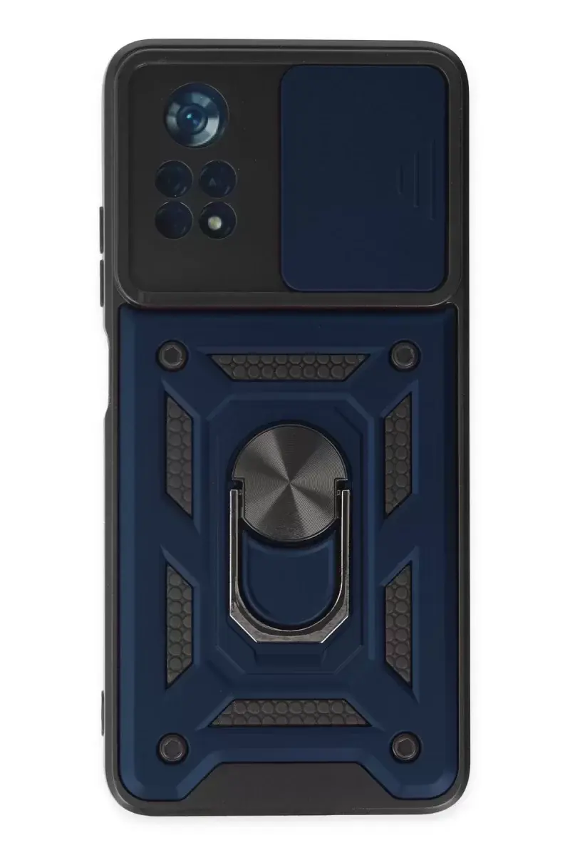 Newface Xiaomi Poco X4 Pro 5g Kılıf Pars Lens Yüzüklü Silikon - Lacivert