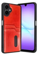 Newface Samsung Galaxy A07 4g Sara Kartvizitli Deri Kılıf - Kırmızı