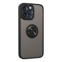 İphone 14 Pro Kılıf Montreal Yüzüklü Silikon Kapak - Siyah