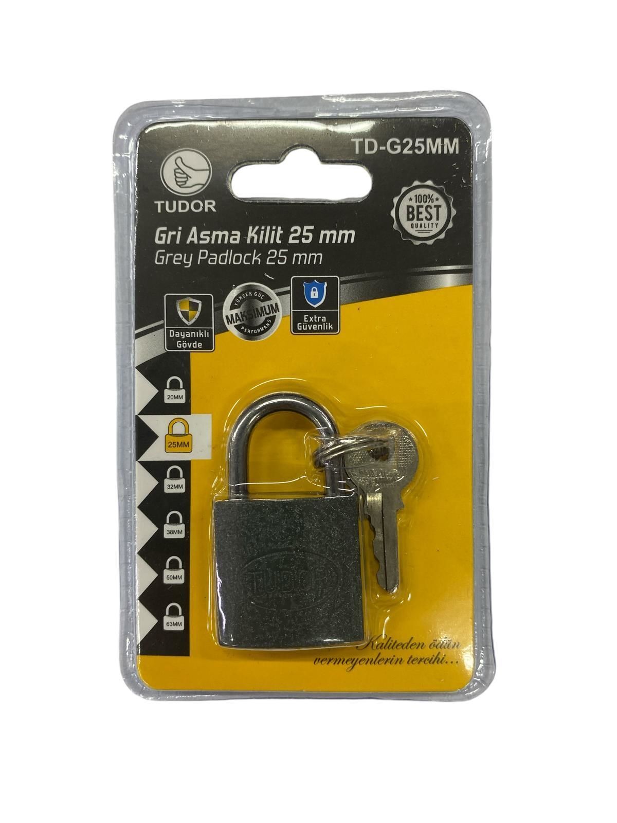 Tudor 25 mm Kısa Gri Asma Kilit