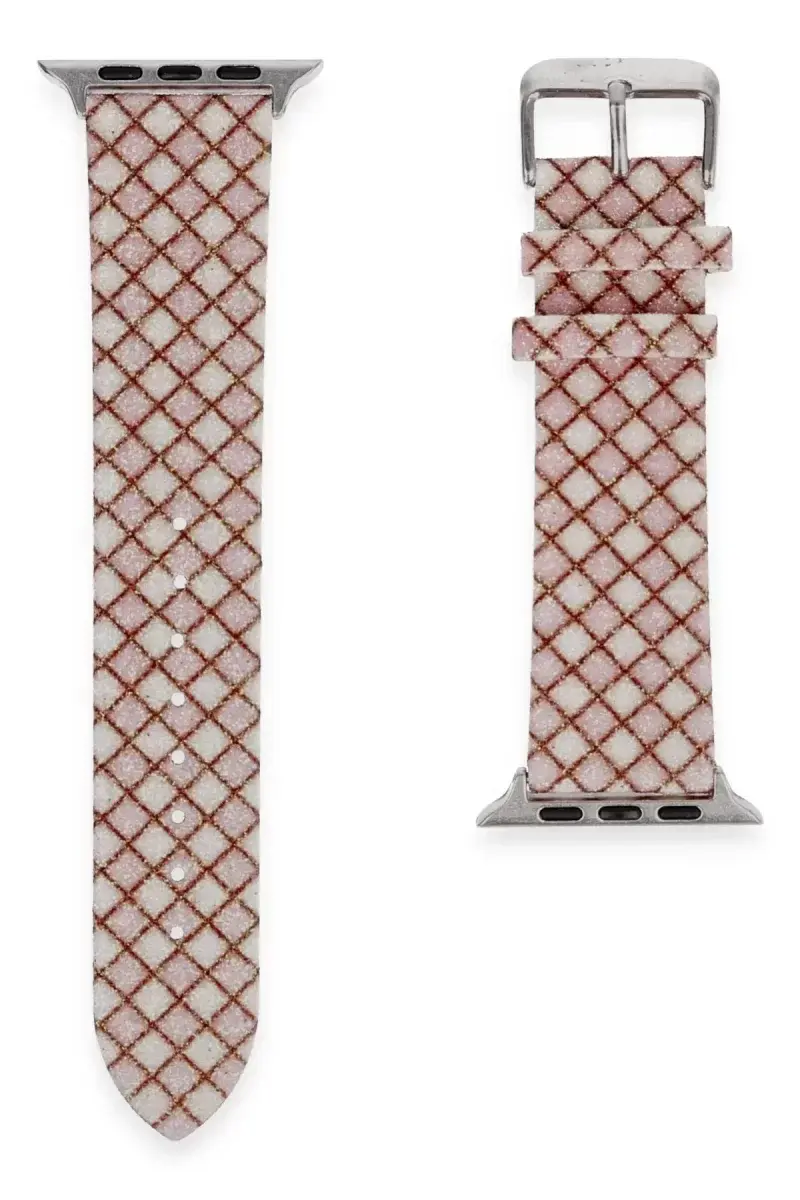 Newface Apple Watch 38mm Karo Motif Kordon - Pembe