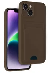 Newface İphone 14 Kılıf Kelvin Kartvizitli Silikon - Kahverengi