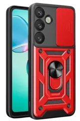 Newface Samsung Galaxy S25 Kılıf Pars Lens Yüzüklü Silikon - Kırmızı