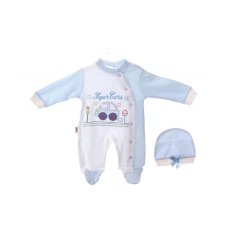 AyBaby AY557 Çizgili Arabalı Tulum - Mavi