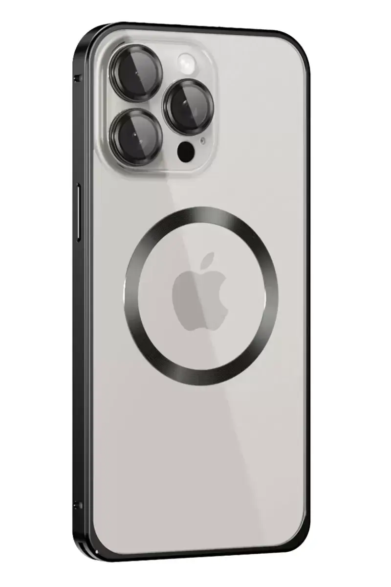 Joko İphone 15 Pro Max Kılıf Metal Bumper Magneticsafe Kapak - Siyah
