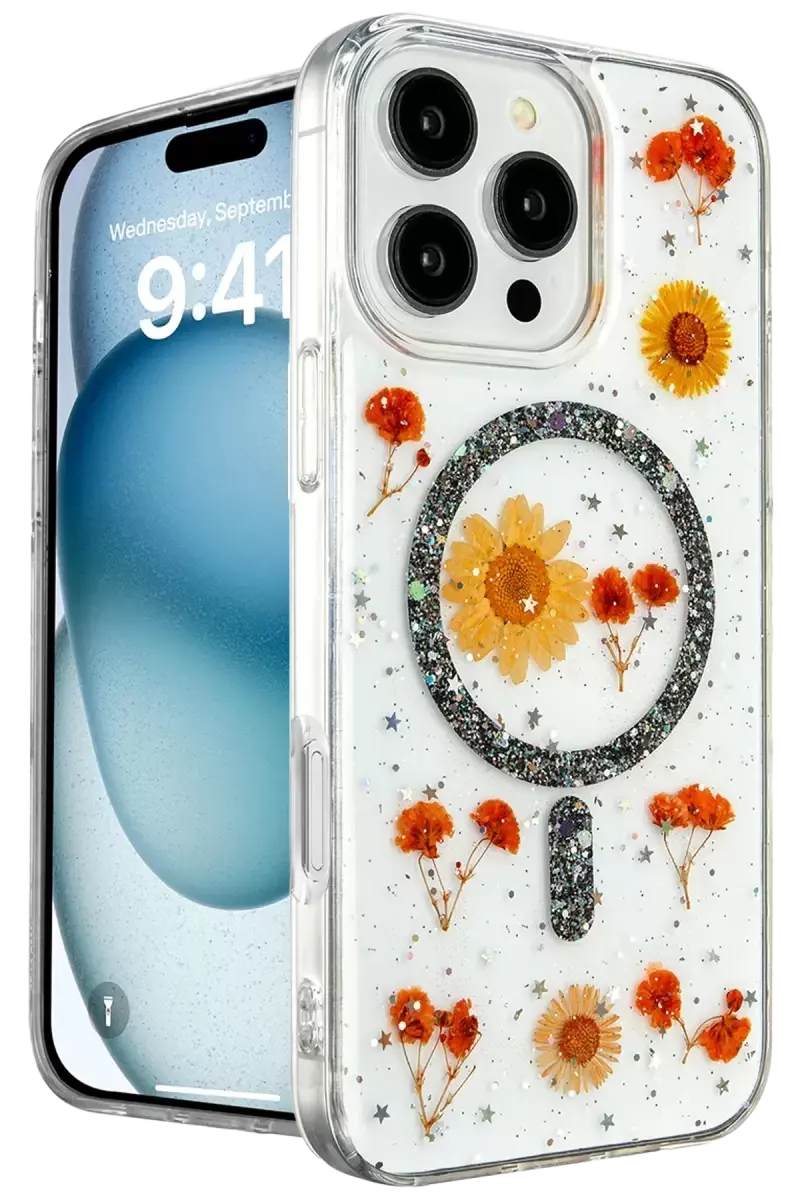 Newface Apple İphone 16 Pro Kılıf Daisy Simli Magsafe Kapak - Siyah