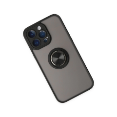 İphone 14 Pro Max Kılıf Montreal Yüzüklü Silikon Kapak - Siyah
