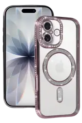 Newface Apple İphone 17 Joke Simli Magneticsafe Kılıf - Pembe