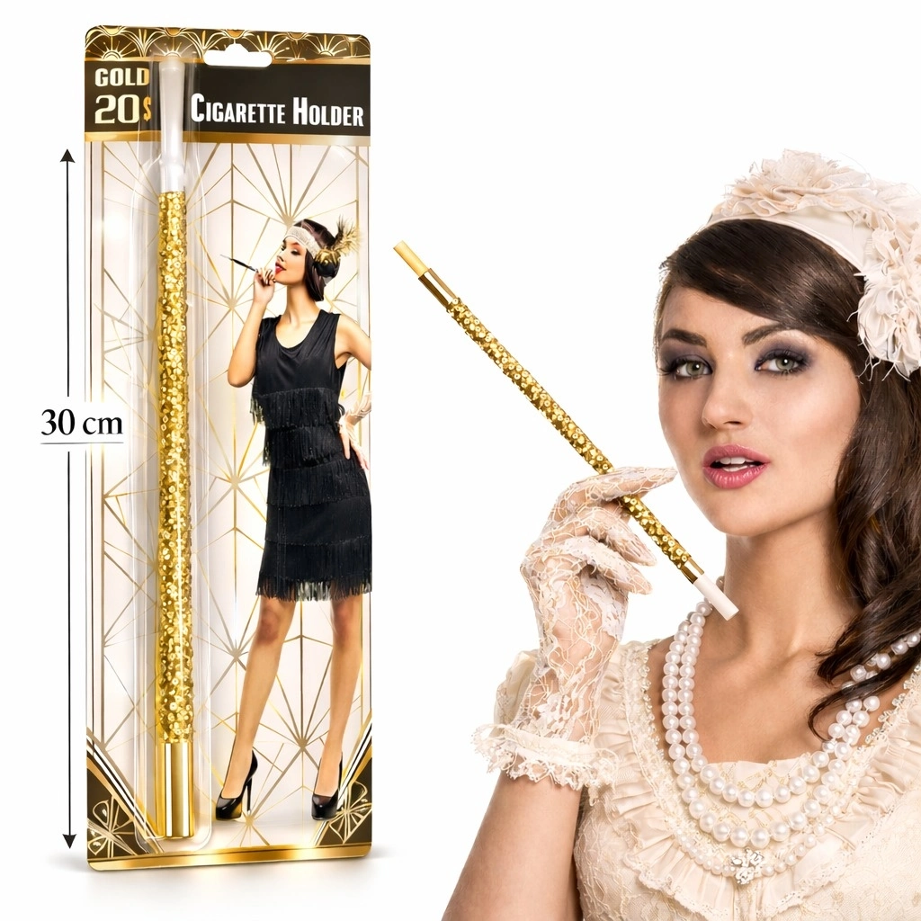 30 Cm Altın Gold Payetli  Tutacağı – 1920’ler Gatsby Parti Aksesuarı