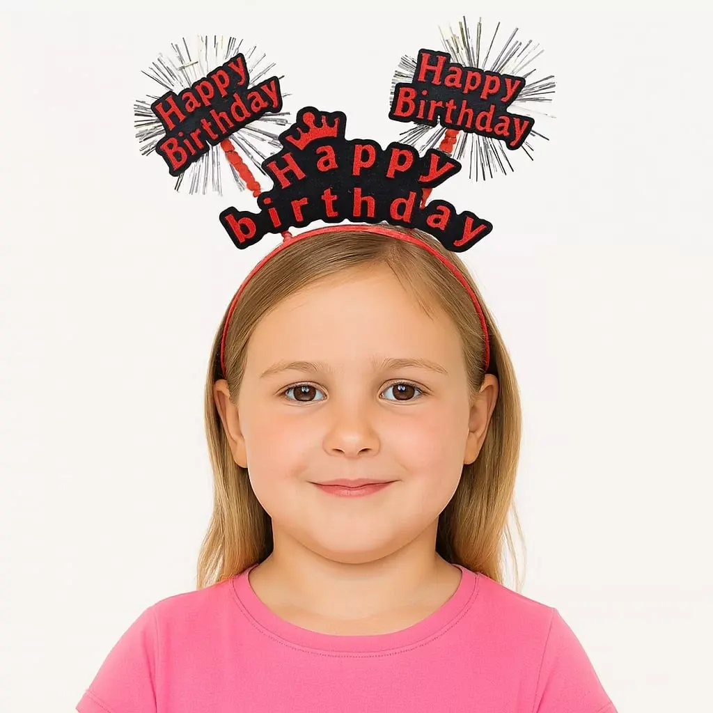 Kırmızı Renk Işıltılı Yazılı Doğum Günü Parti Tacı