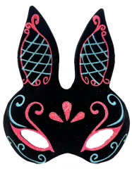 Siyah Renk Mavi Kırmızı Simli Siyah Süet Kaplama Tavşan Maskesi 18x16 Cm