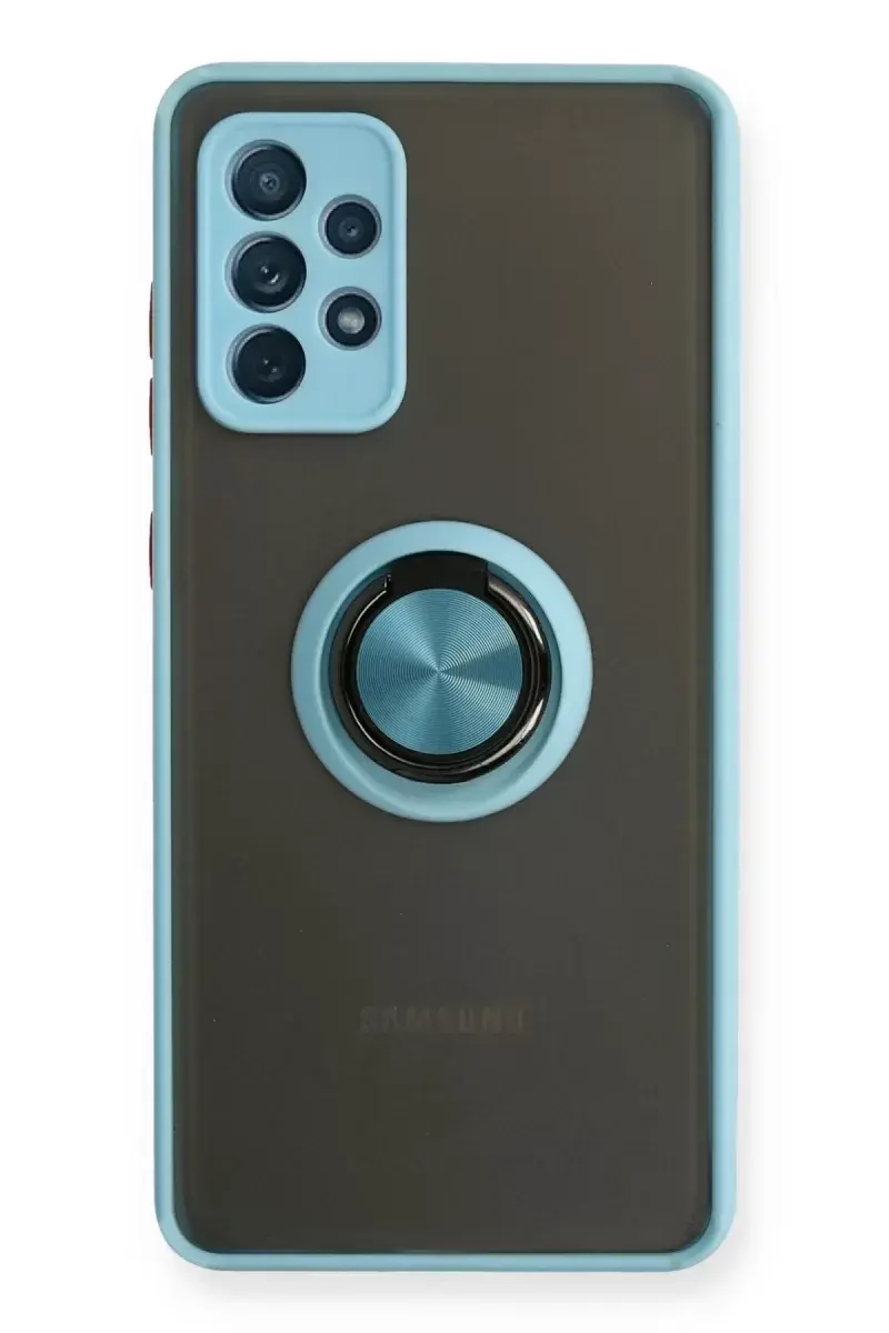 Newface Samsung Galaxy A72 Kılıf Montreal Yüzüklü Silikon Kapak - Buz Mavi