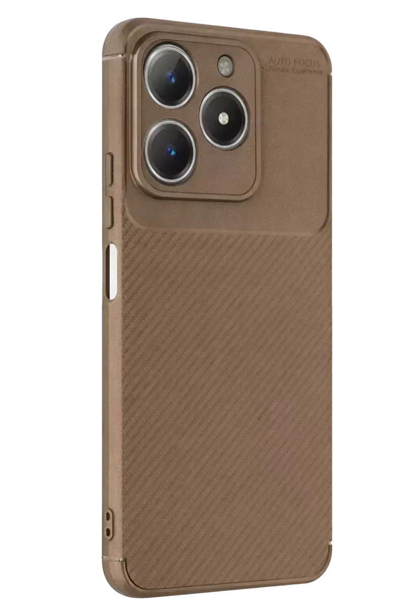 Newface Realme C61 Kılıf Auto Focus Karbon Kapak - Kahverengi