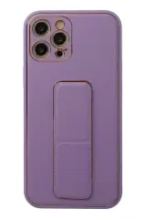 Newface İphone 12 Pro Kılıf Coco Deri Standlı Kapak - Lila