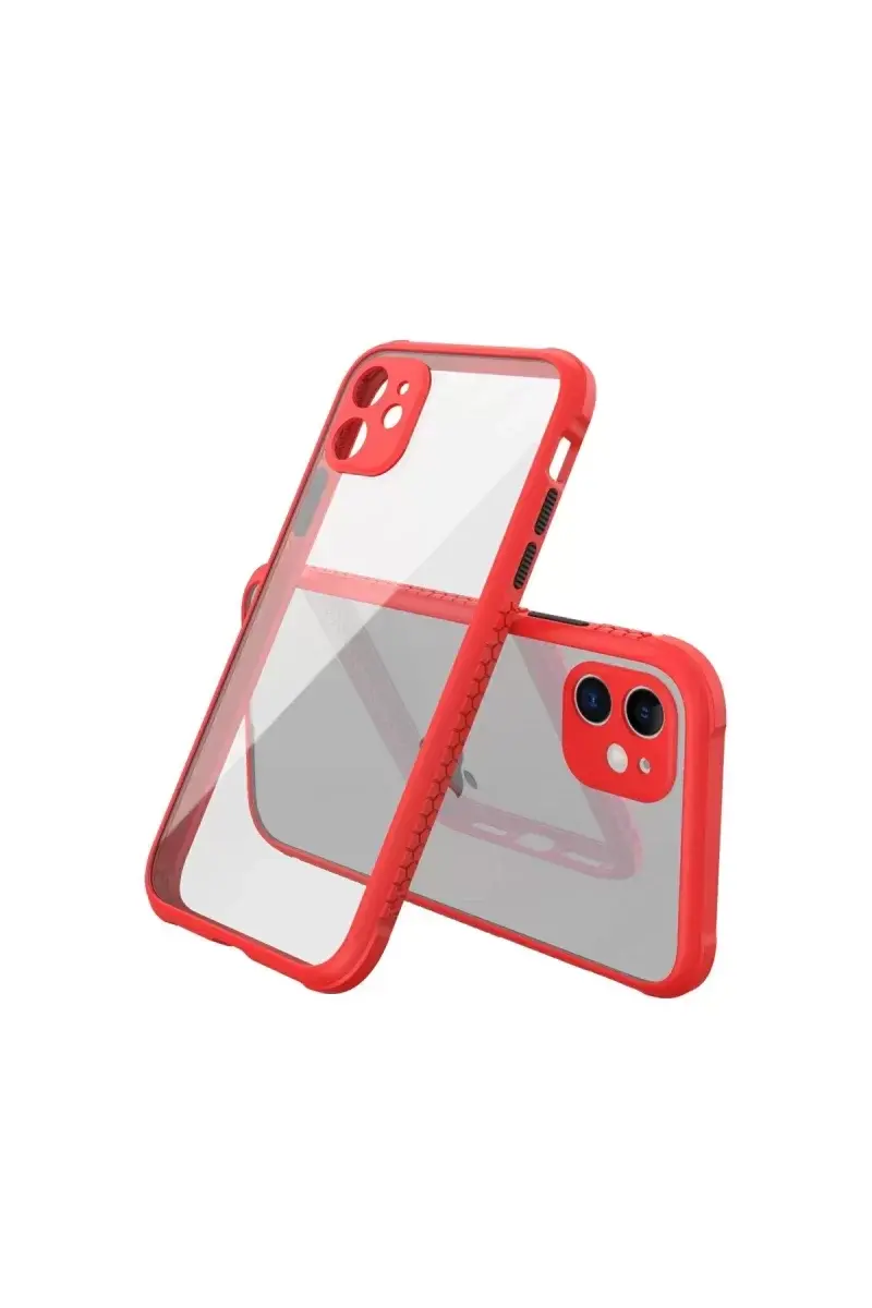 Newface İphone 12 Mini Kılıf Miami Şeffaf Silikon - Kırmızı