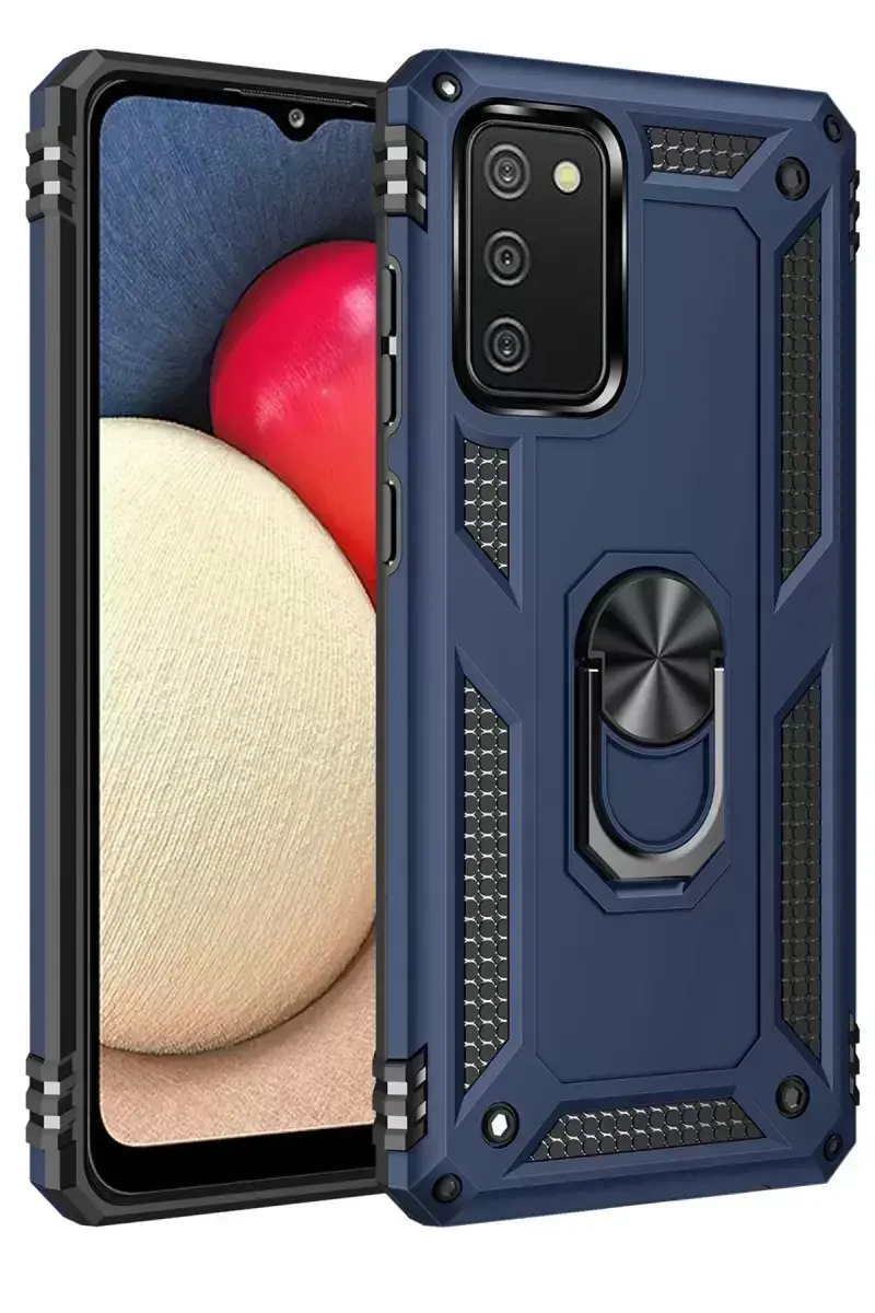 Newface Samsung Galaxy A02s Kılıf Sofya Yüzüklü Silikon Kapak - Lacivert