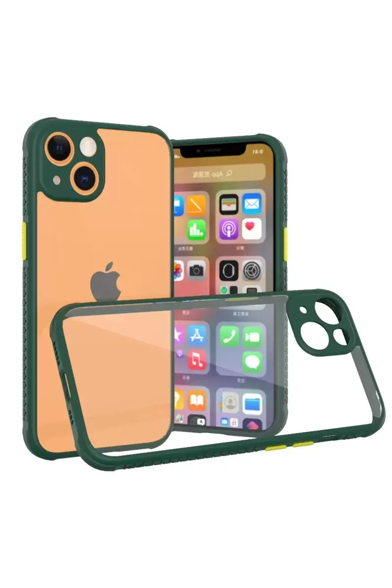 Newface Apple İphone 13 Mini Kılıf Miami Şeffaf Silikon - Koyu Yeşil