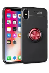 Newface İphone Xs Max Kılıf Range Yüzüklü Silikon - Siyah-kırmızı