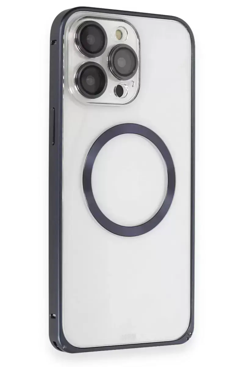 Joko İphone 15 Pro Max Kılıf Metal Bumper Magneticsafe Kapak - Lacivert