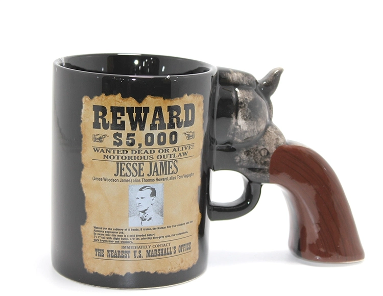 Jesse James Wanted İlanlı  Kulplu Porselen Kupa Bardak Alk4899