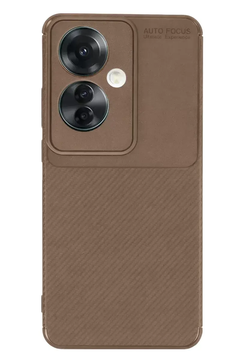 Newface Oppo Reno 11f Kılıf Auto Focus Karbon Kapak - Kahverengi