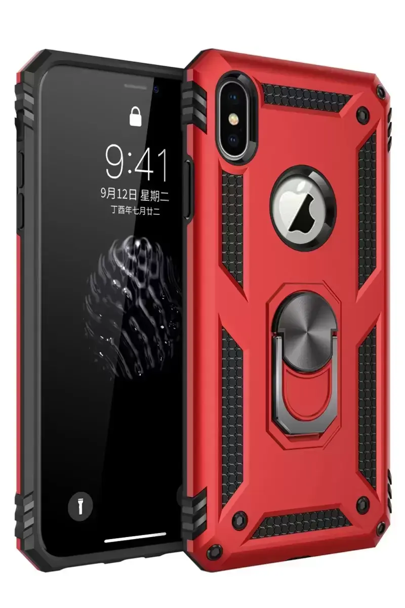 Newface İphone Xs Max Kılıf Sofya Yüzüklü Silikon Kapak - Kırmızı
