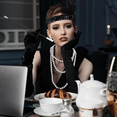 192039ler Gatsby Aksesuar Seti – Siyah Charleston Saç Bandı, Uzun Eldiven  Lık