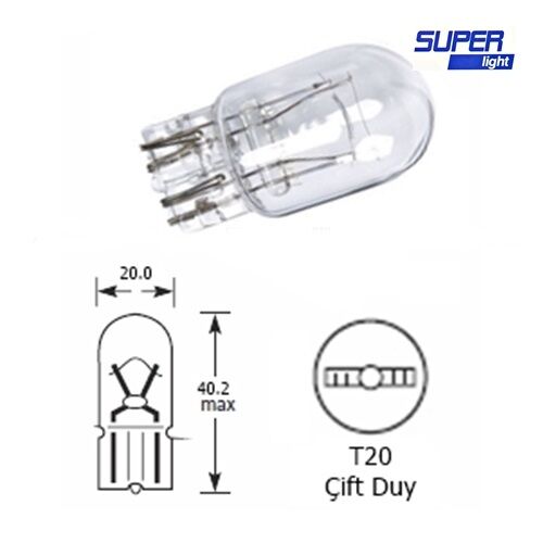 Super Light T20 Dipsiz Halojen Park Ampulü Çift Duy 1 Adet