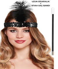 192039ler Gatsby Aksesuar Seti – Siyah Charleston Saç Bandı  Lık