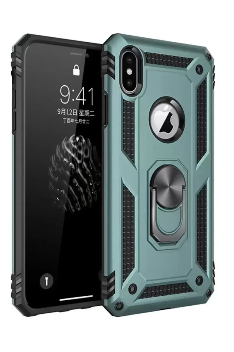 Newface İphone Xs Max Kılıf Sofya Yüzüklü Silikon Kapak - Yeşil