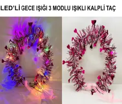 Kalp Püsküllü 3 Modlu Led Işıklı Taç Fuşya Renk