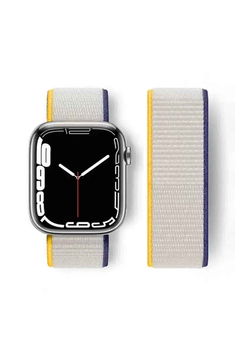 Newface Apple Watch 38mm Hasırlı Cırtcırtlı Kordon - Sarı-beyaz