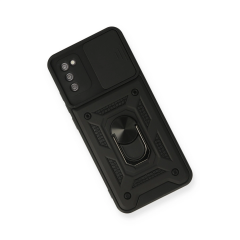 Samsung Galaxy A03s Kılıf Pars Lens Yüzüklü Silikon - Siyah