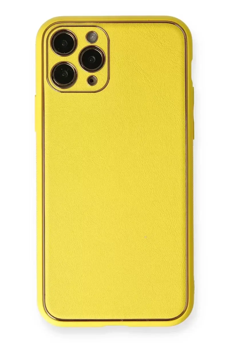 Newface İphone 11 Pro Kılıf Coco Deri Silikon Kapak - Sarı