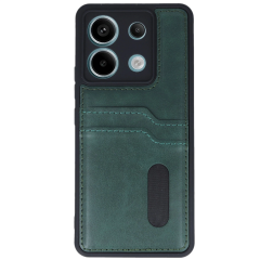 Xiaomi Redmi Note 13 Pro 4g Kılıf Sara Kartvizitli Deri Kılıf - Koyu Yeşil