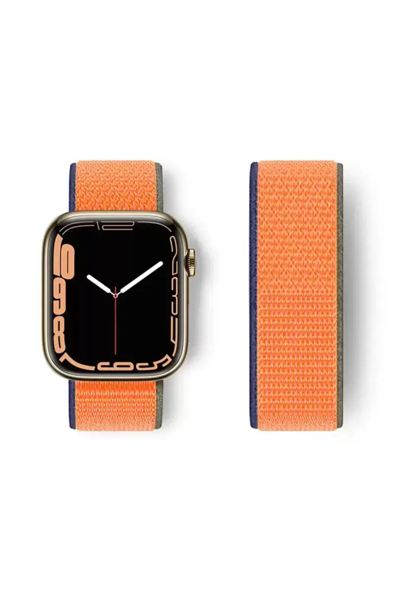 Newface Apple Watch 38mm Hasırlı Cırtcırtlı Kordon - Lacivert-turuncu