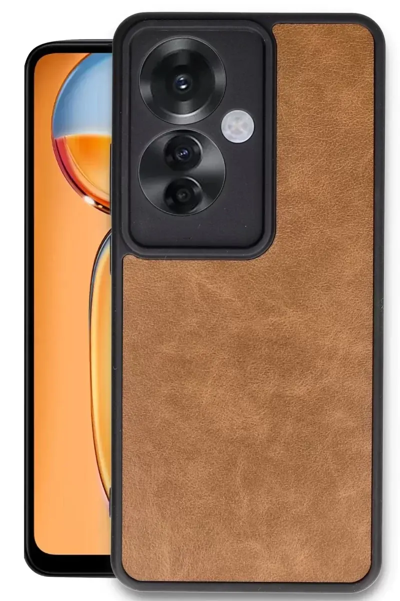 Newface Oppo Reno 11f Kılıf Aras Deri Kapak - Taba