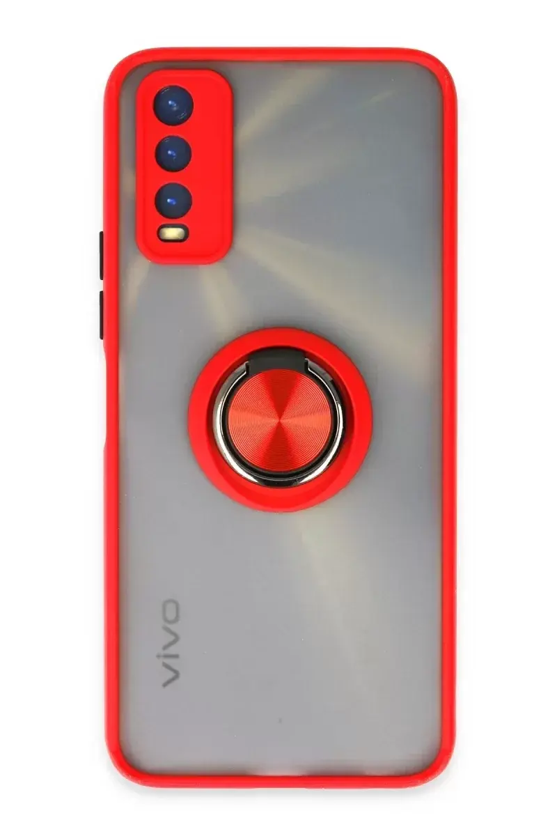 Newface Vivo Y11s Kılıf Montreal Yüzüklü Silikon Kapak - Kırmızı