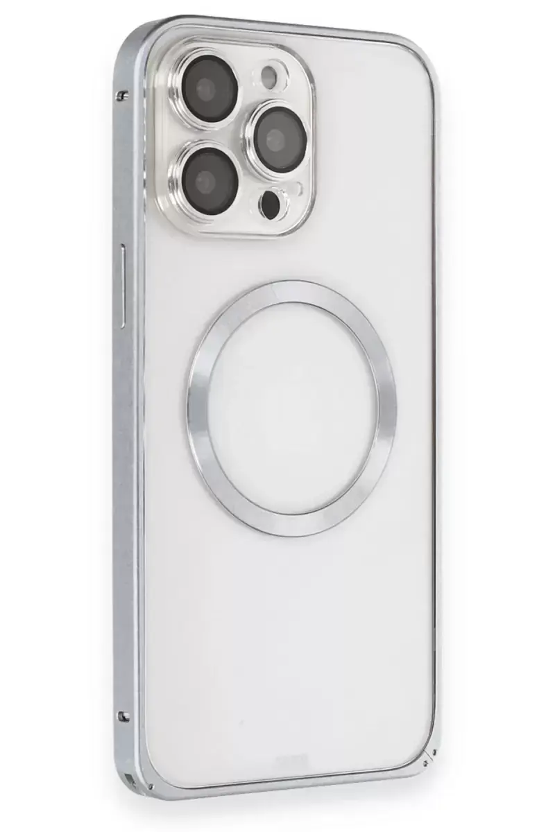 Joko İphone 15 Pro Max Kılıf Metal Bumper Magneticsafe Kapak - Gri