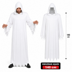 Yetişkin Beyaz Kapüşonlu Cellat Hayalet Kostümü 140 Cm