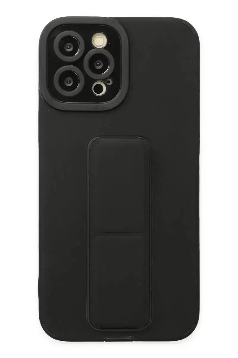 Newface Apple İphone 12 Pro Max Kılıf Mega Standlı Silikon - Siyah
