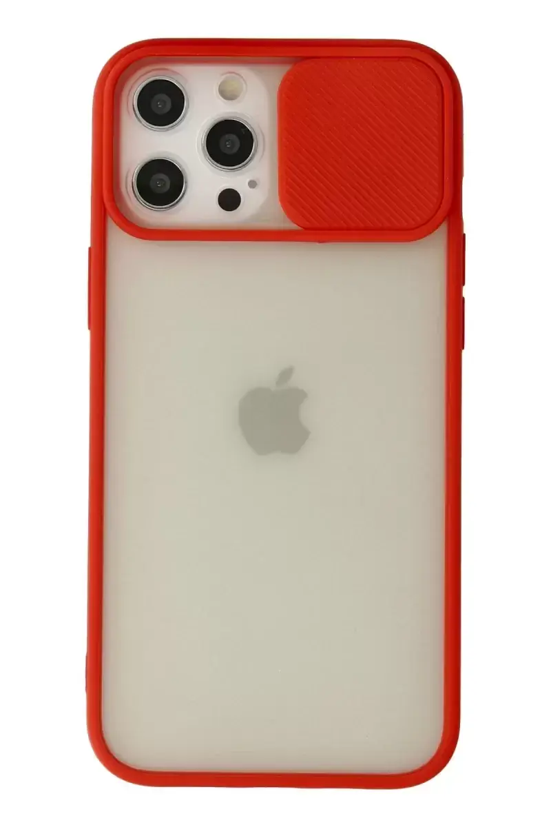 Newface Apple İphone 12 Pro Max Kılıf Palm Buzlu Kamera Sürgülü Silikon - Kırmızı