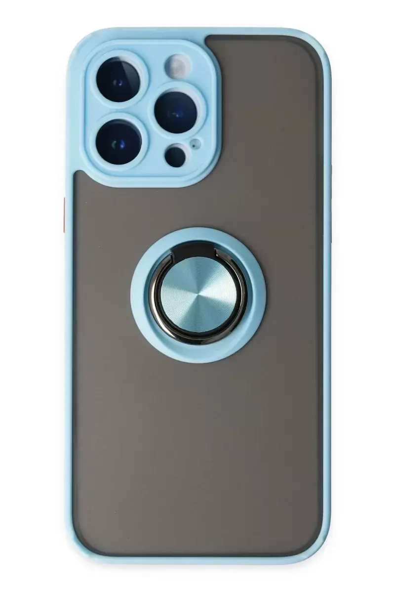 Newface İphone 14 Pro Kılıf Montreal Yüzüklü Silikon Kapak - Buz Mavi